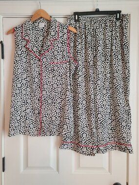 Cabernet Sleepwear Sz L Black White Polka Dot 2 Pc Lounge Sleepwear Pajama Set